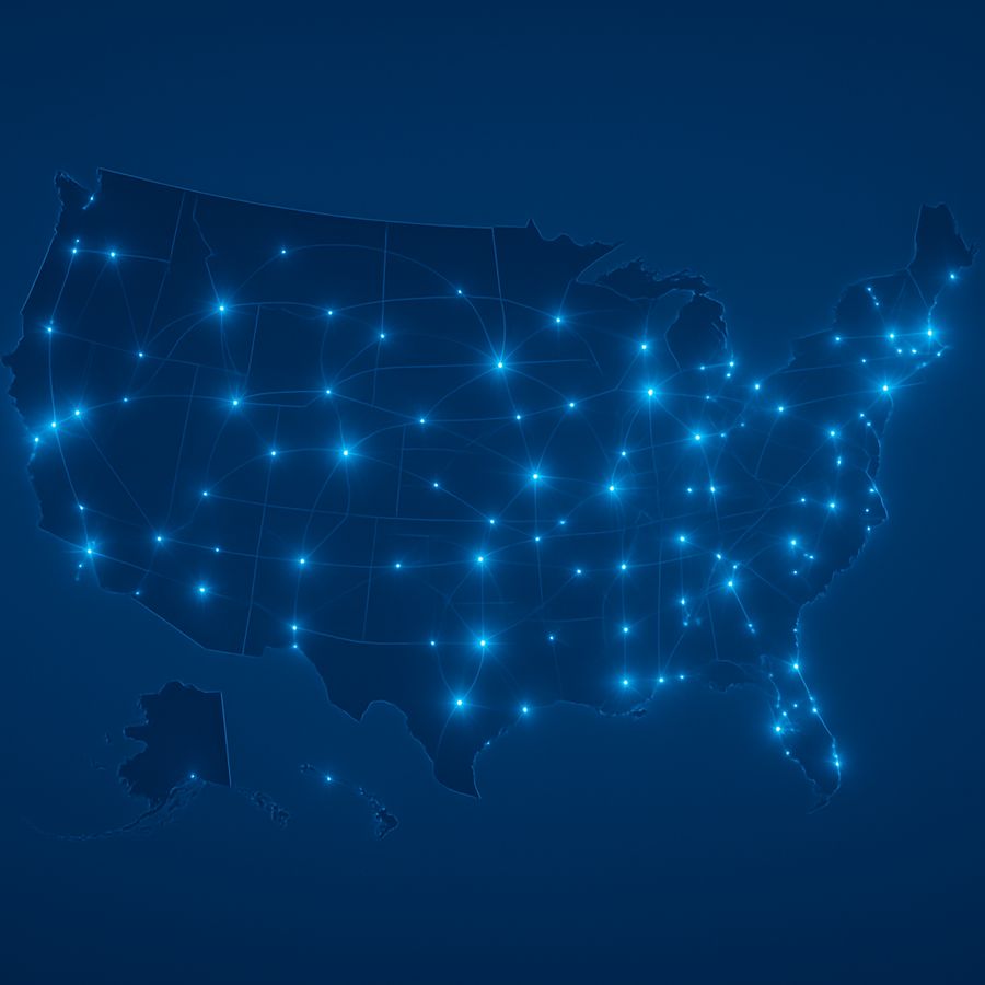 Digital map representing a connected United States market network